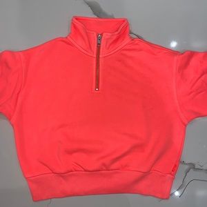 Aritzia Tna Cropped Neon Pink Half Zip Up Sweater
